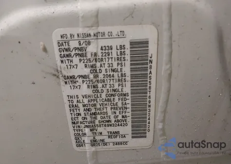 2009 Nissan Rogue Sl from USA, damaged, VIN JN8AS58T69W324420